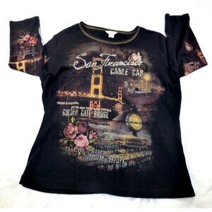 Christopher & Banks San Francisco Cable Car Graphic Long Sleeve Shirt XL